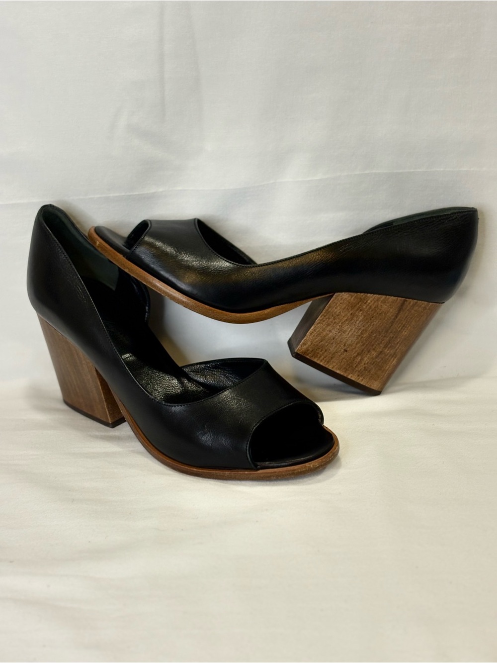 ROBERT CLERGERIE D’ORSAY Black Leather Block Wood Heel Pumps SZ  9 $595